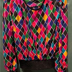Vintage Multicolor Harlequin Pattern Women's Top. Sz 4P